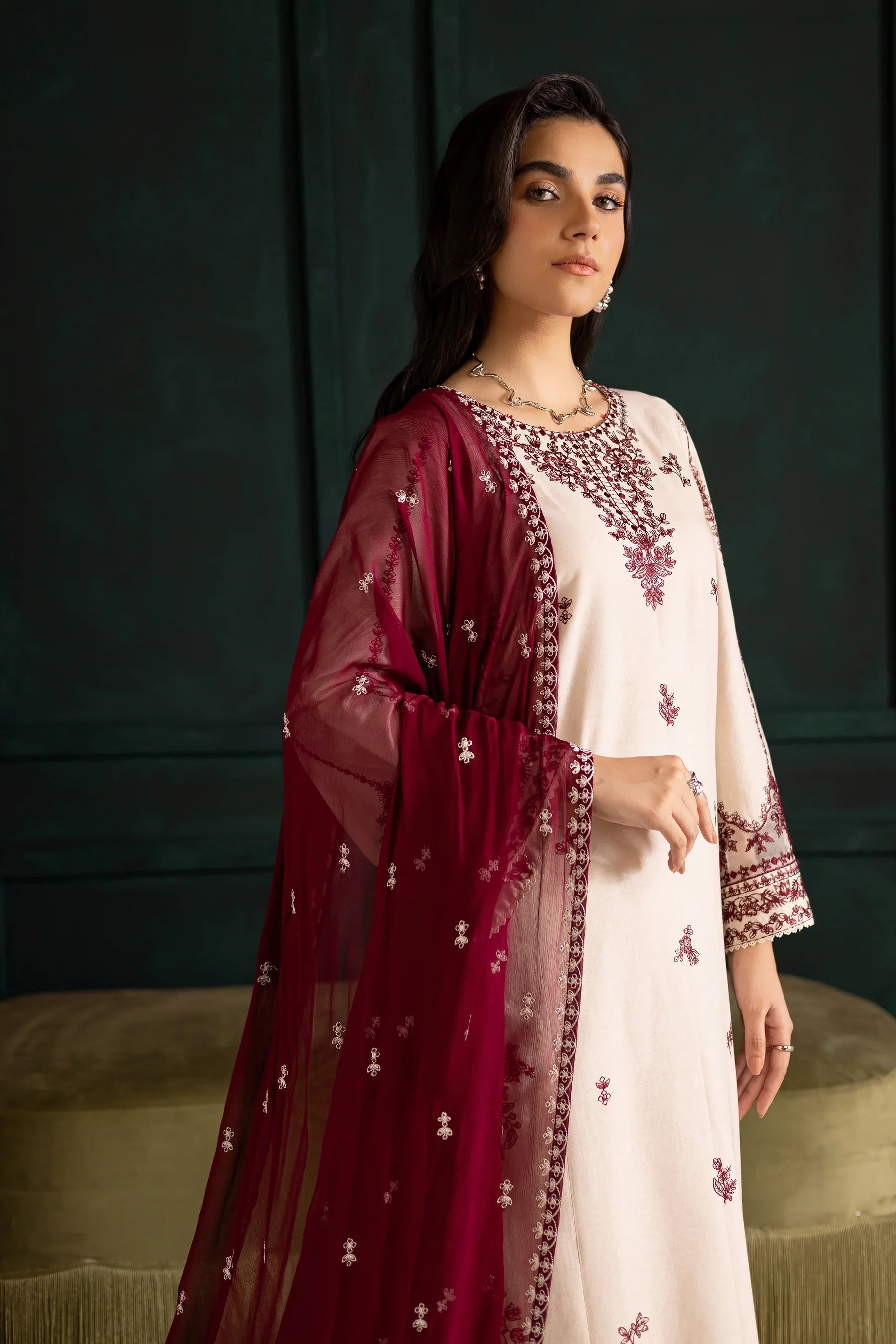 Ivory Rua 3Pc Embroidered Dress