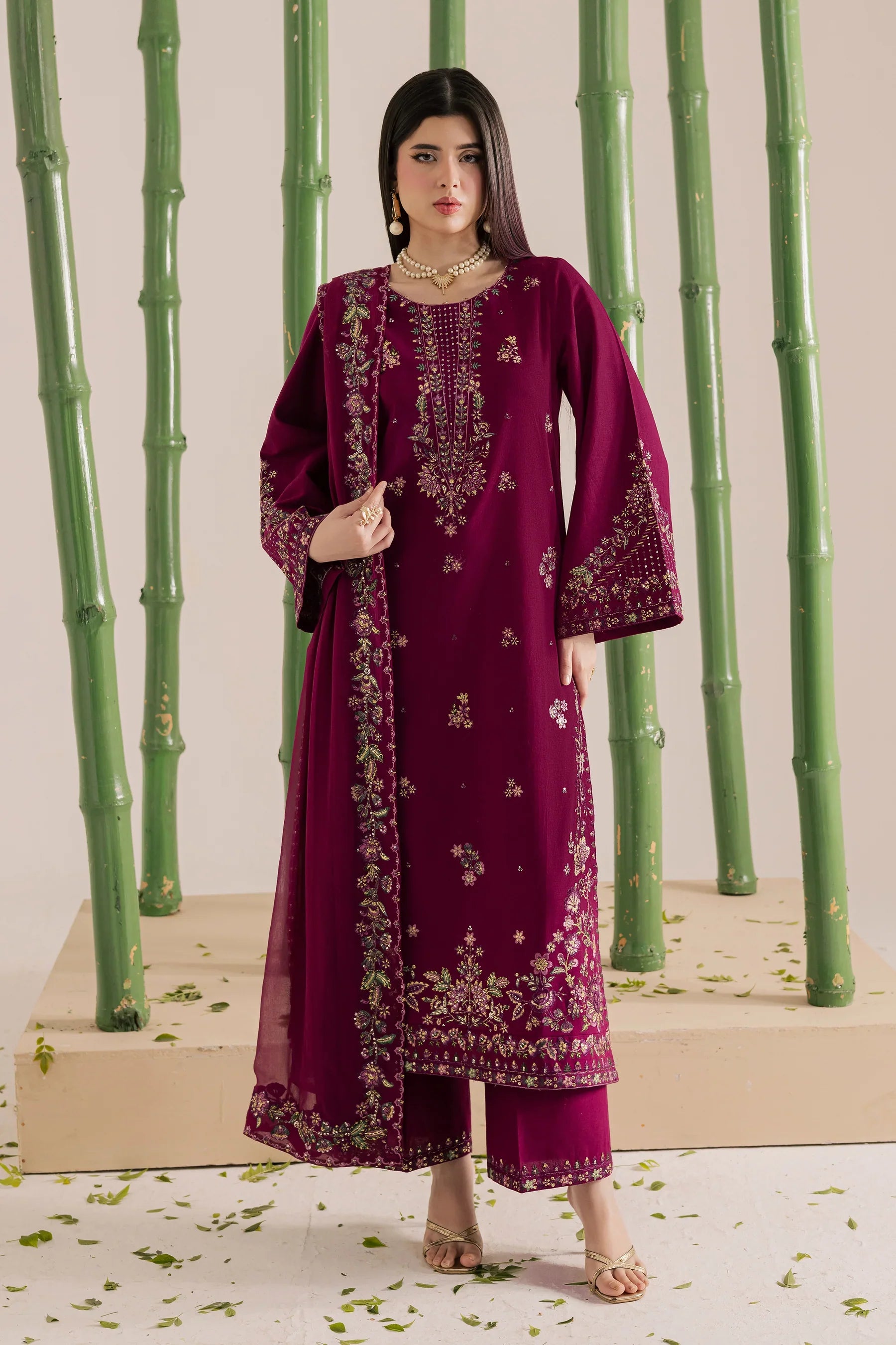 Omavi 3Pc Embroidered Dress