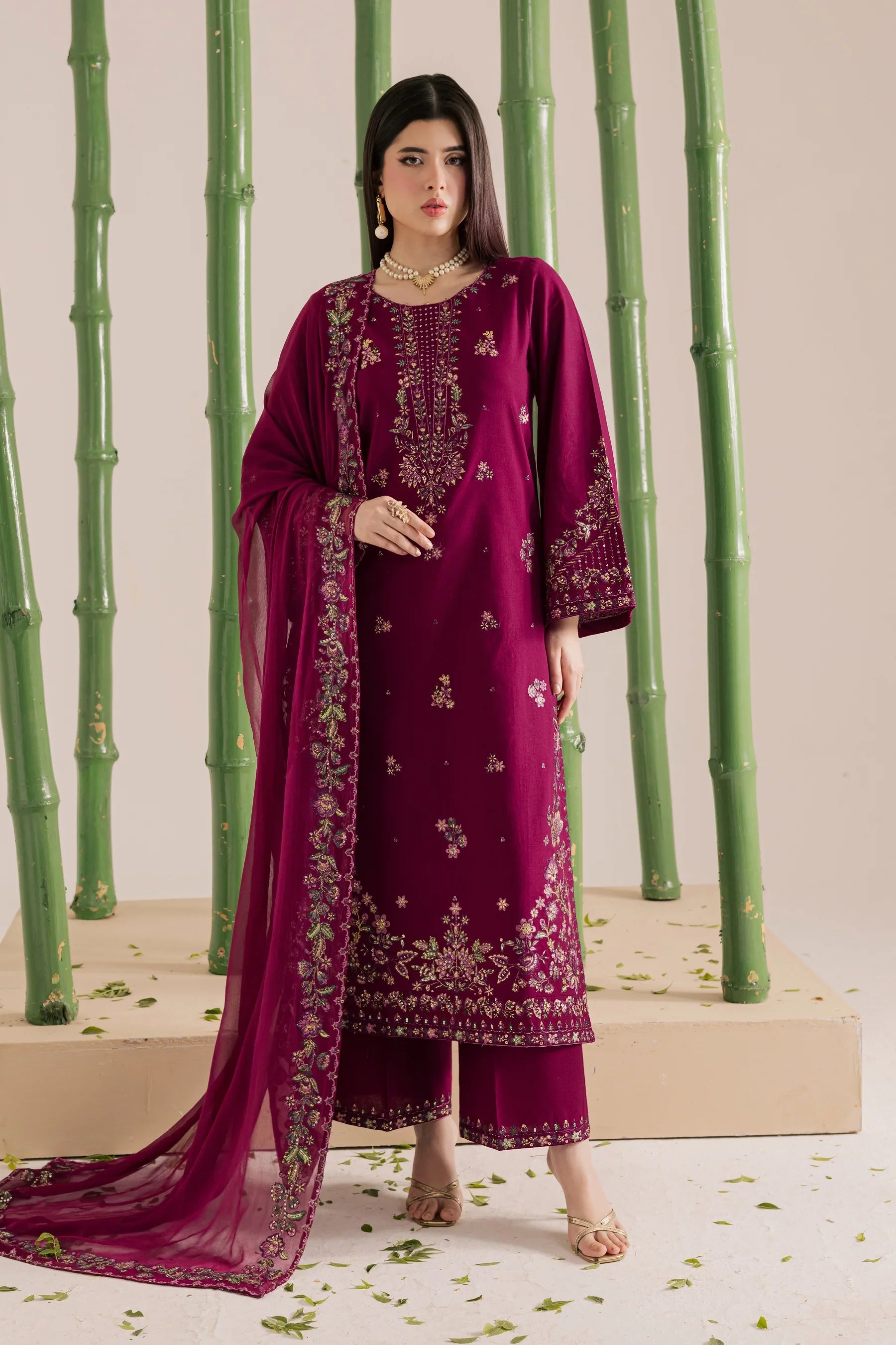 Omavi 3Pc Embroidered Dress