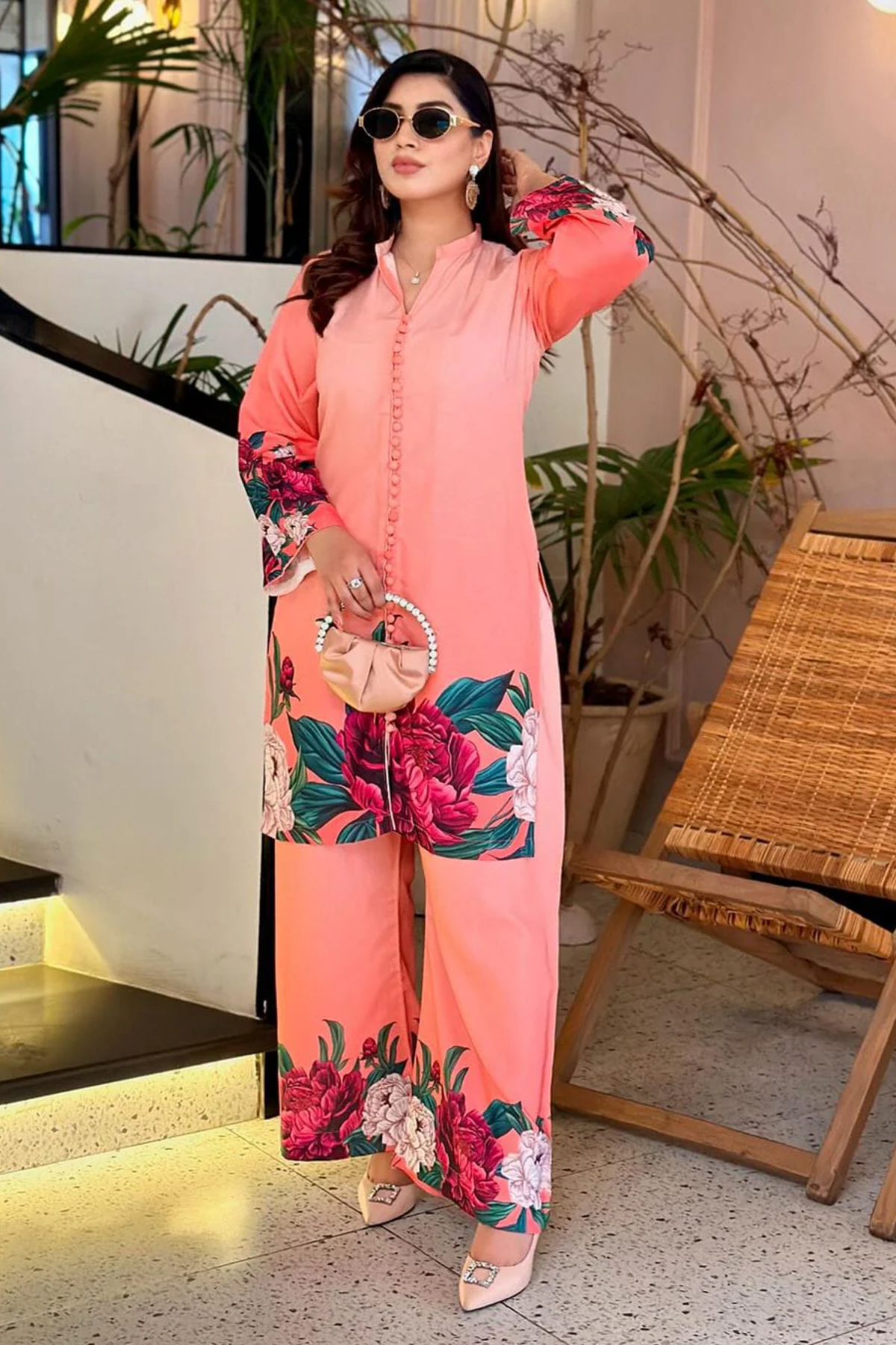 Peach Flower 2Pc Dress
