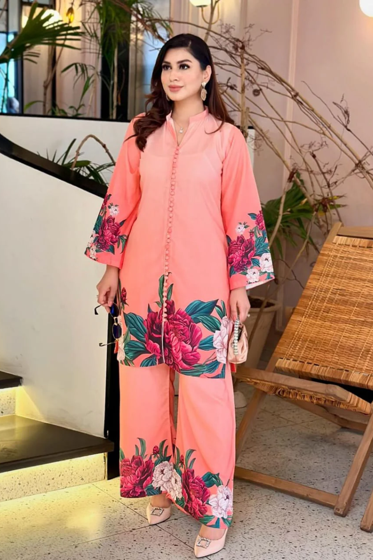 Peach Flower 2Pc Dress