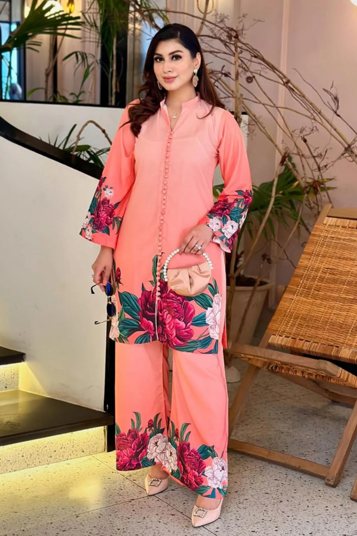 Peach Flower 2Pc Dress