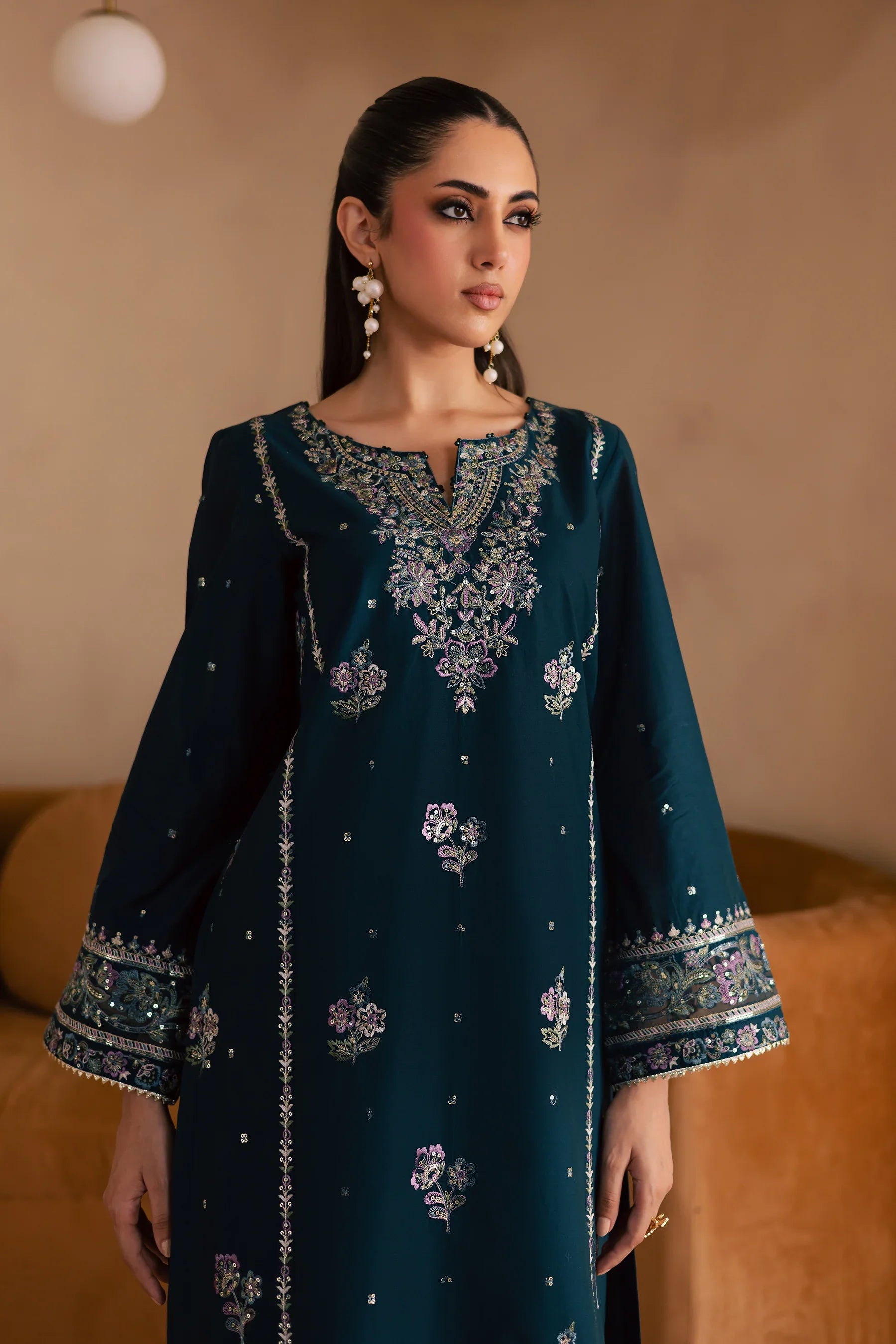 Pine 2Pc Embroidered Solid Dress