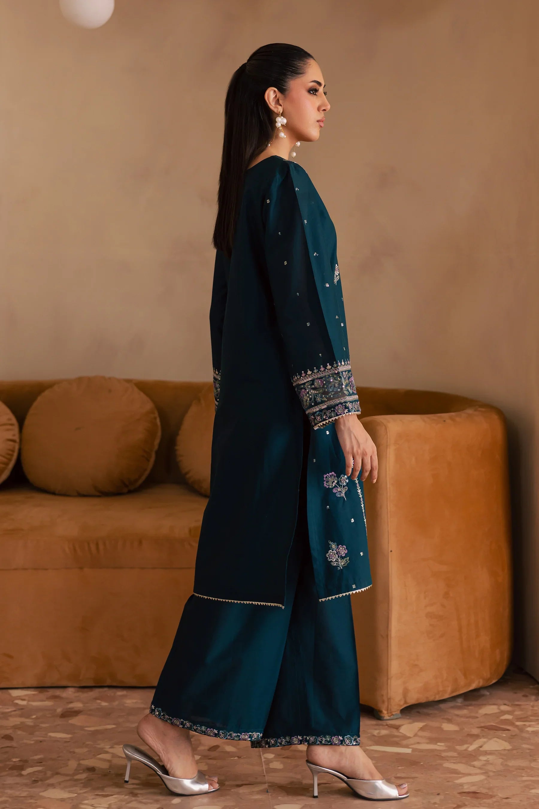 Pine 2Pc Embroidered Solid Dress