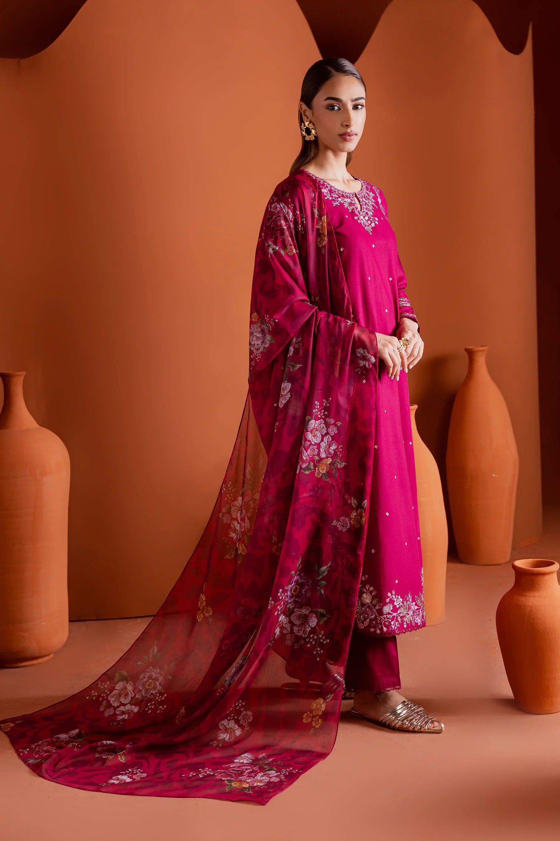 Pink Inizio 3Pc Embroidered Dress