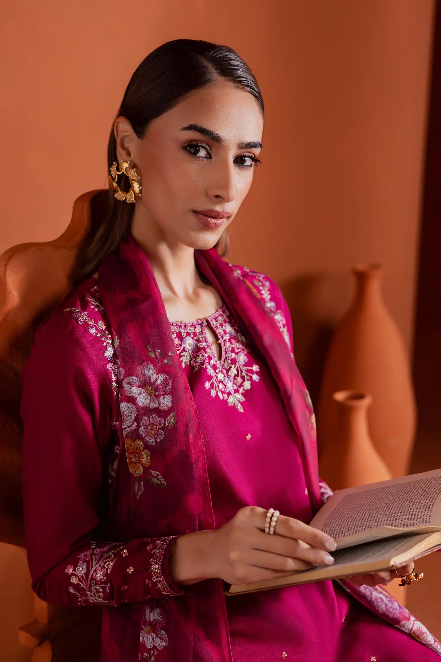 Pink Inizio 3Pc Embroidered Dress