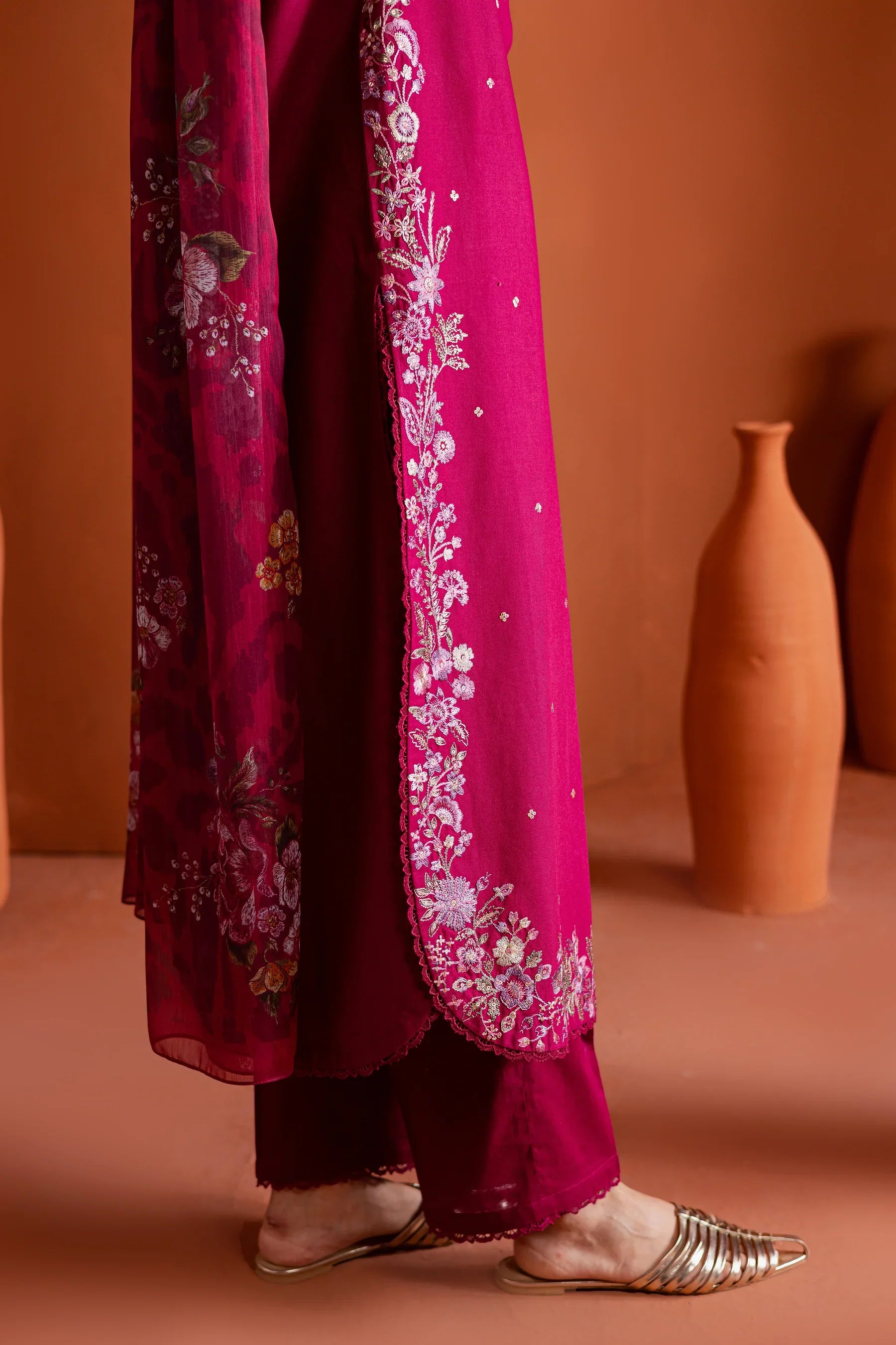 Pink Inizio 3Pc Embroidered Dress