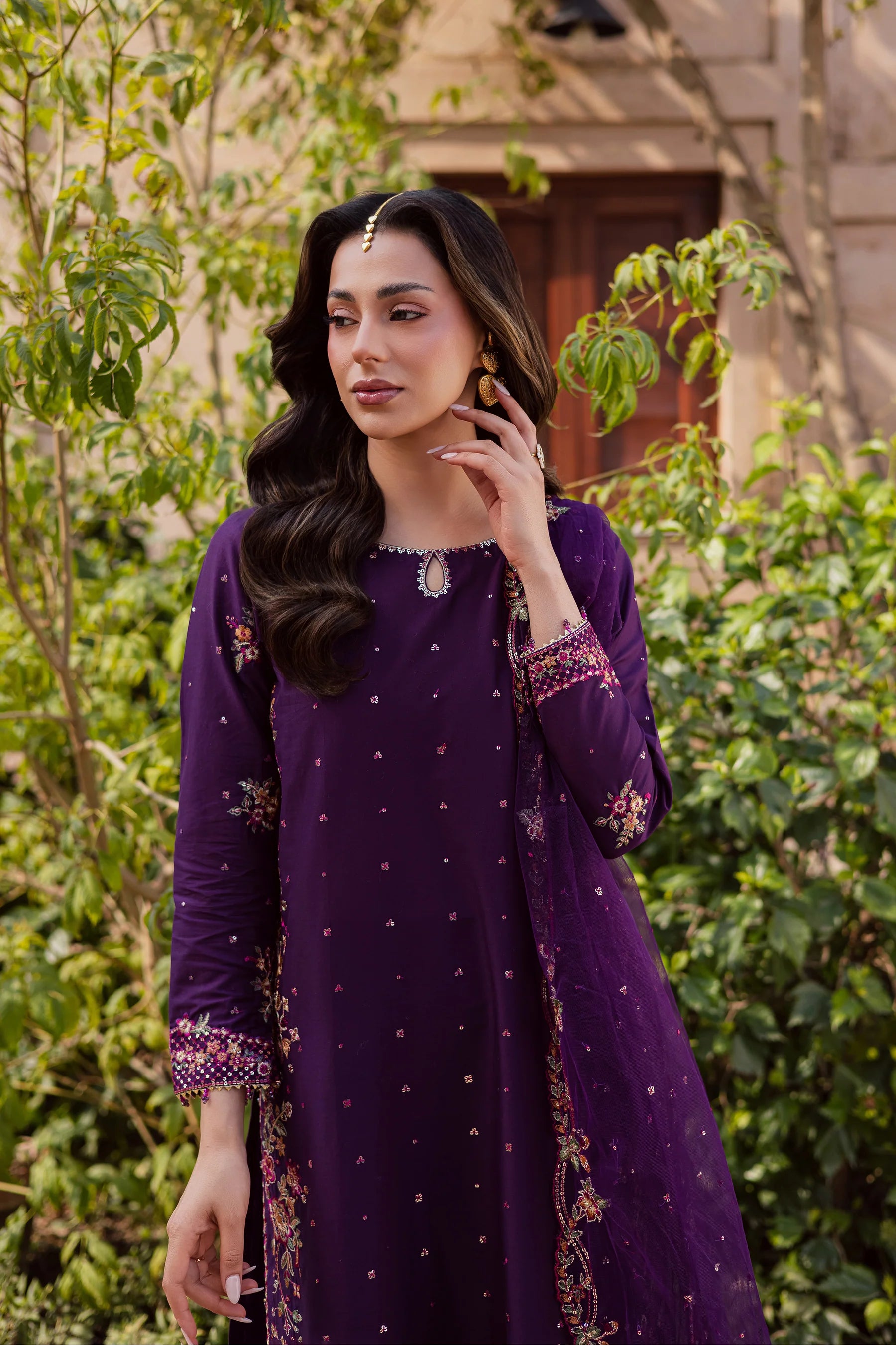 Pink Lavender 3Pc Festive Embroidered Dress