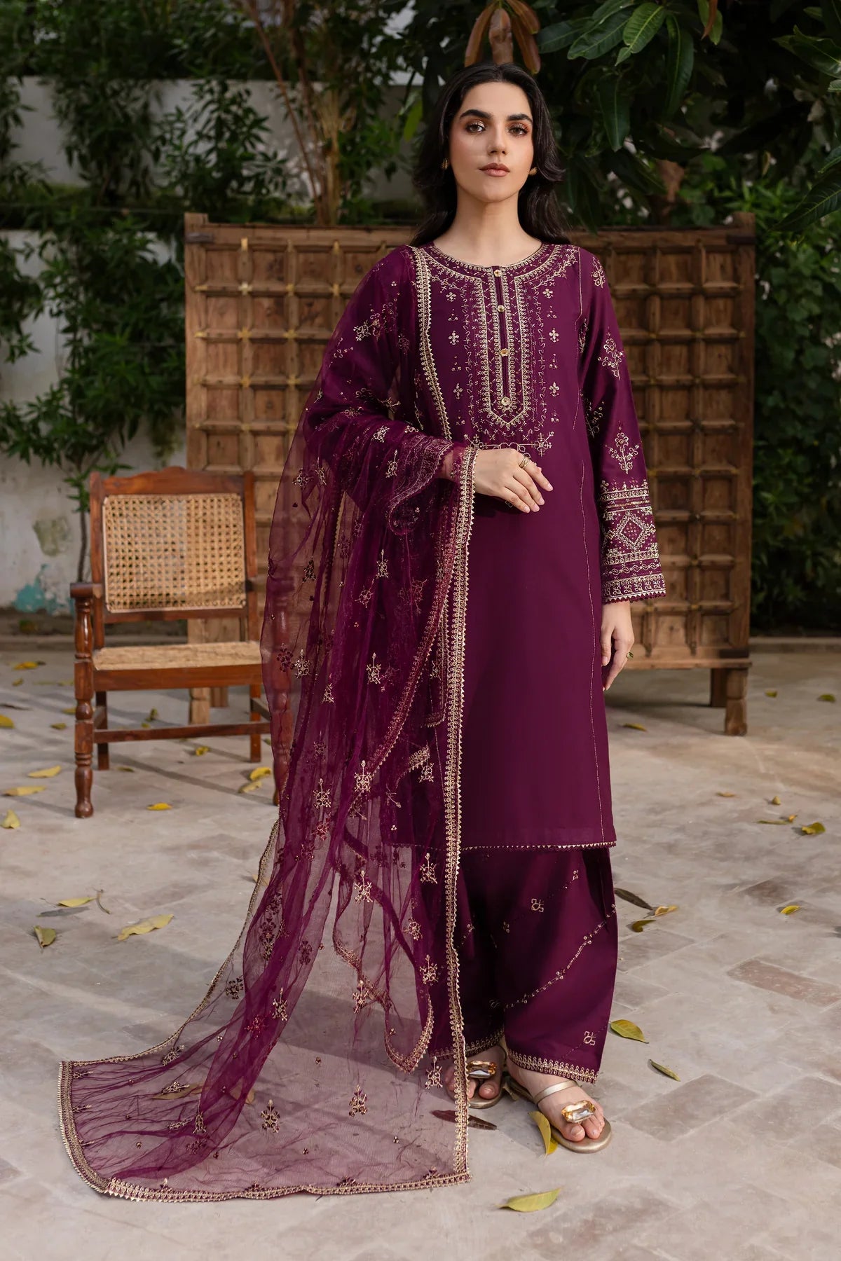 Plant Foam 3Pc Embroidered Dress