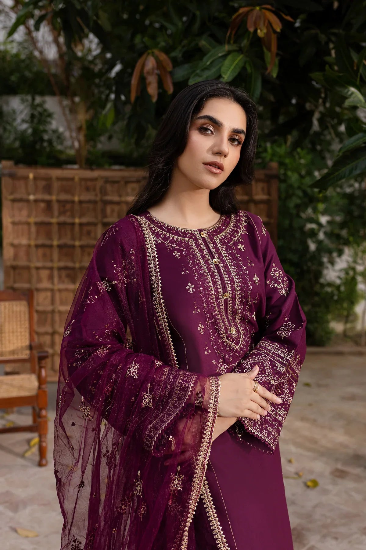 Plant Foam 3Pc Embroidered Dress
