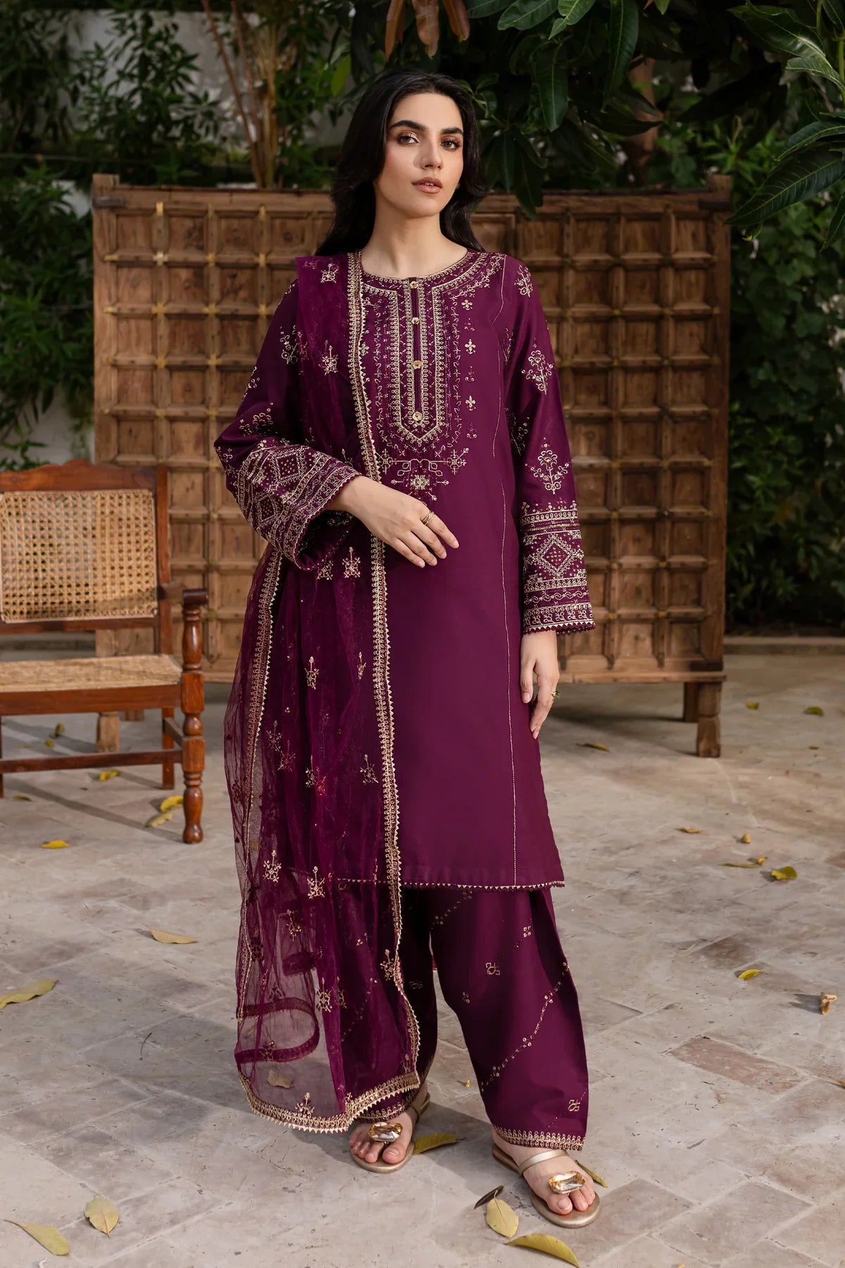 Plant Foam 3Pc Embroidered Dress