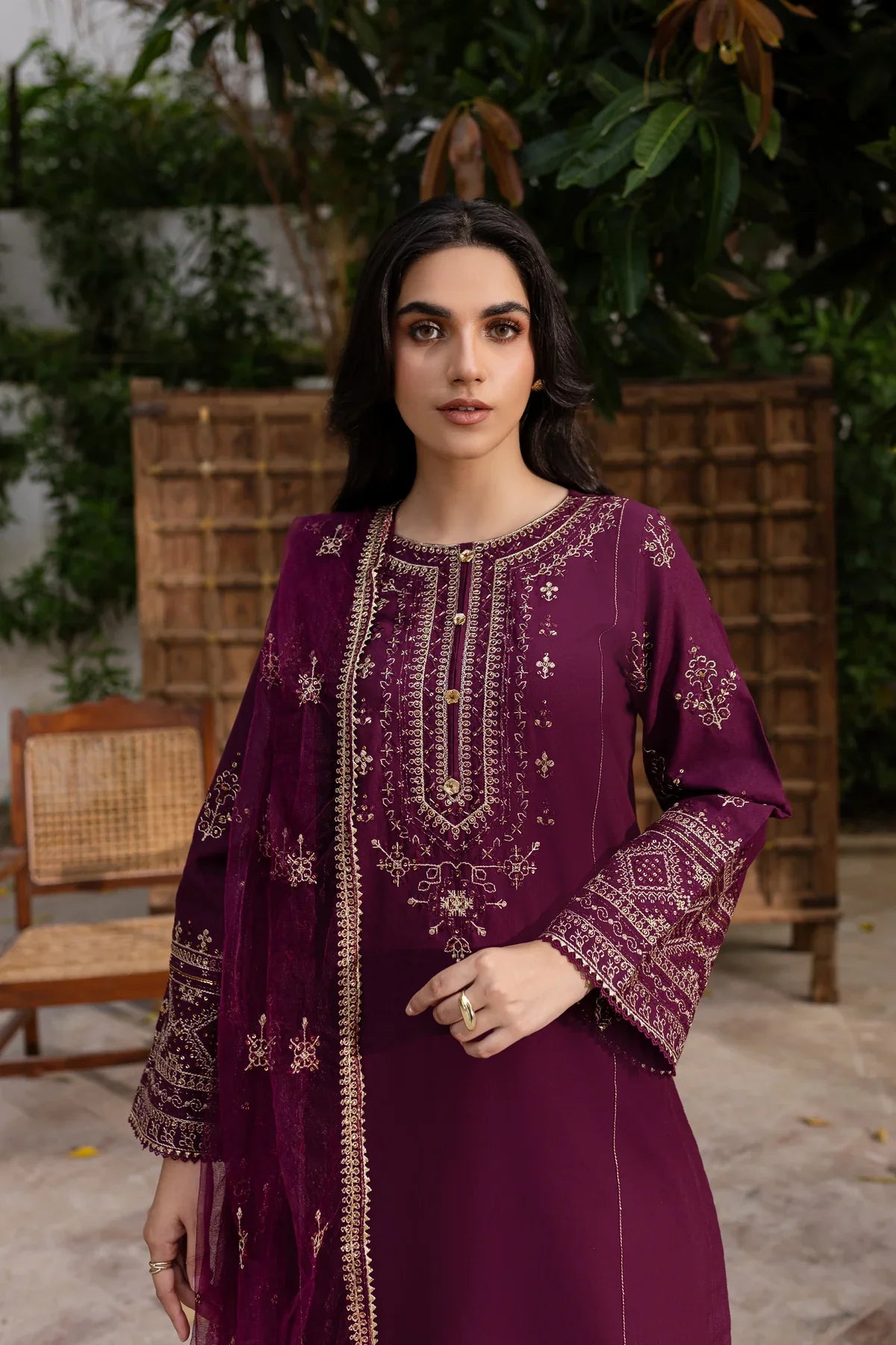 Plant Foam 3Pc Embroidered Dress