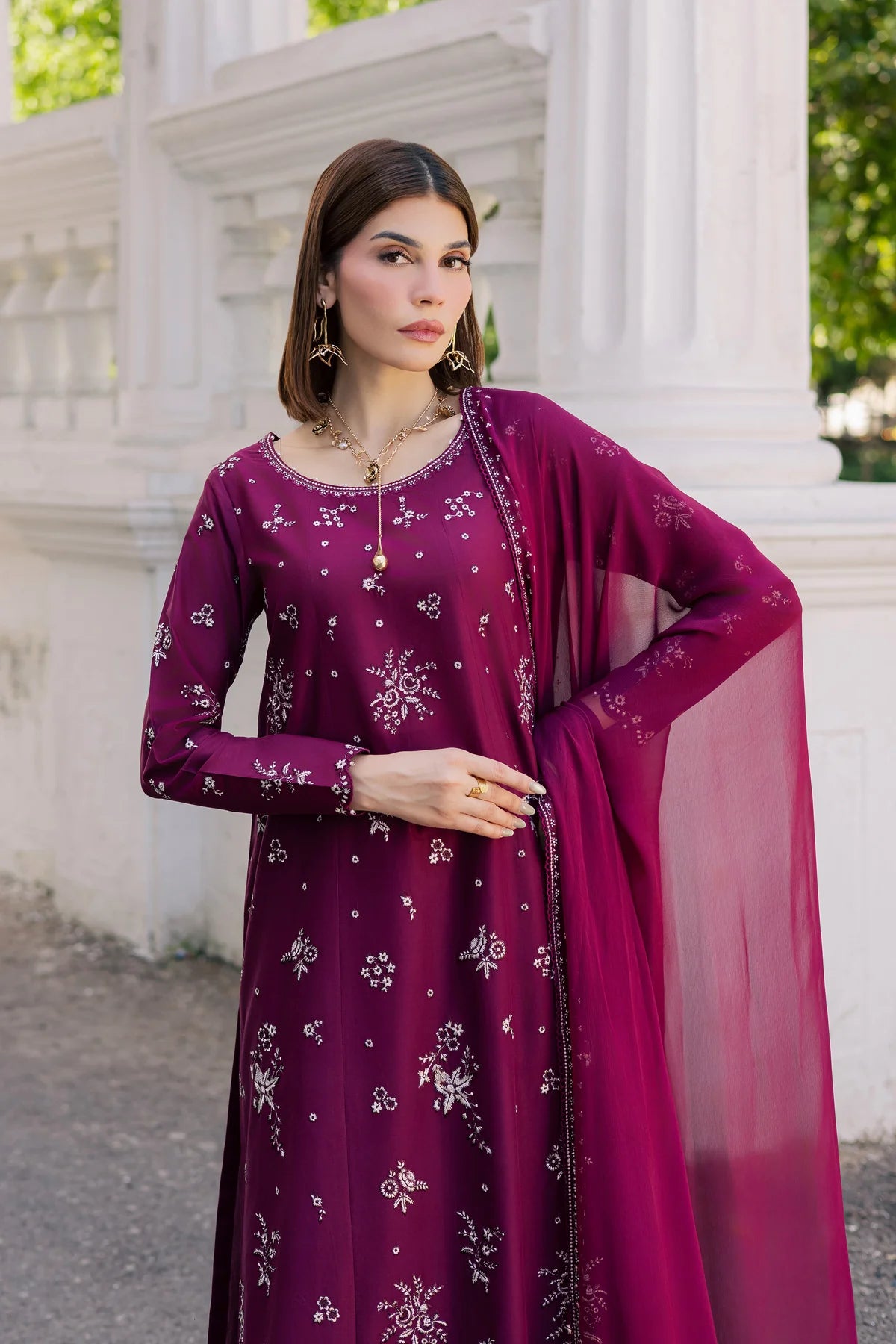 Plum Pop 3Pc Festive Embroidered Dress