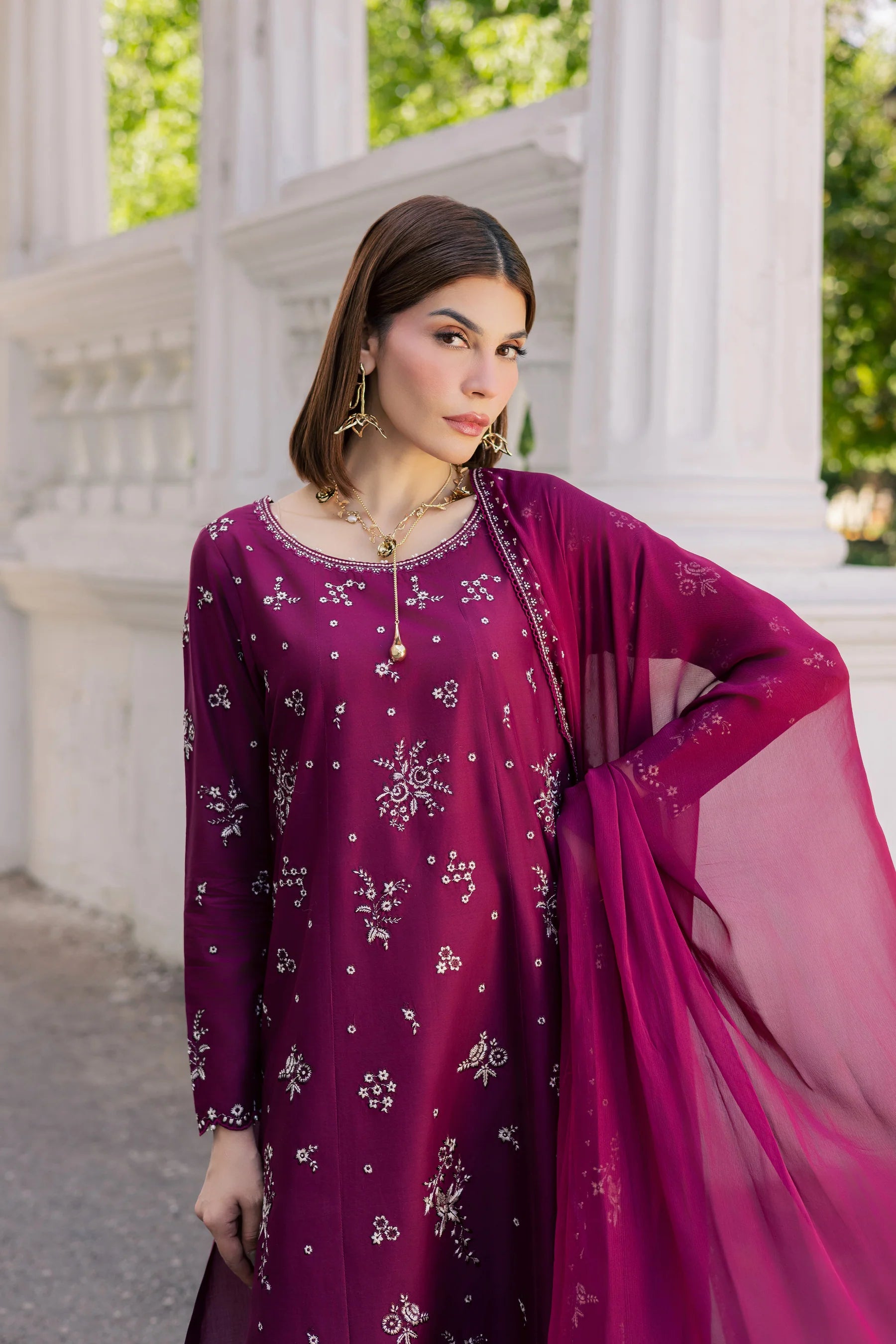Plum Pop 3Pc Festive Embroidered Dress