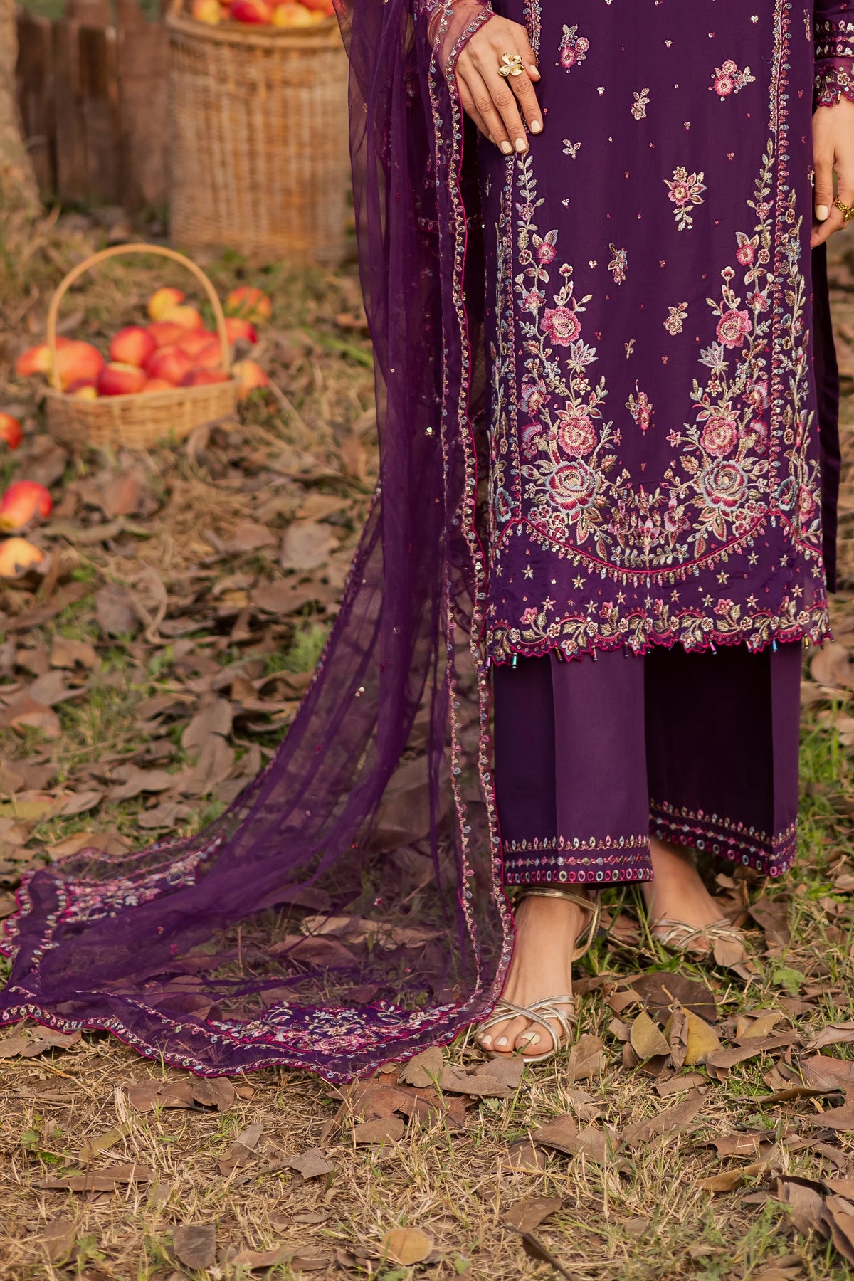 Purple Garden 3Pc Festive Embroidered Dress
