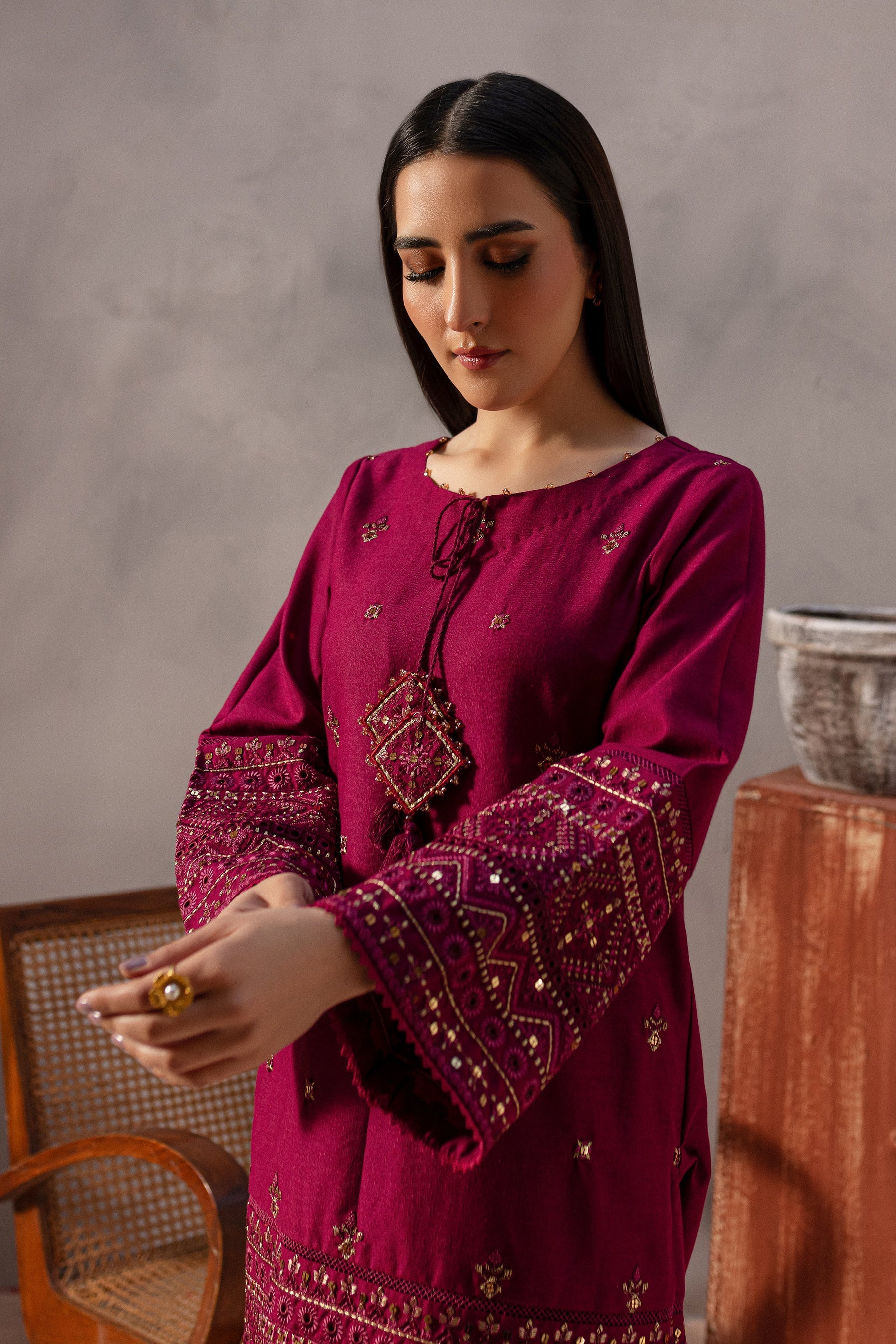 Red Cruz 2Pc Embroidered Dress