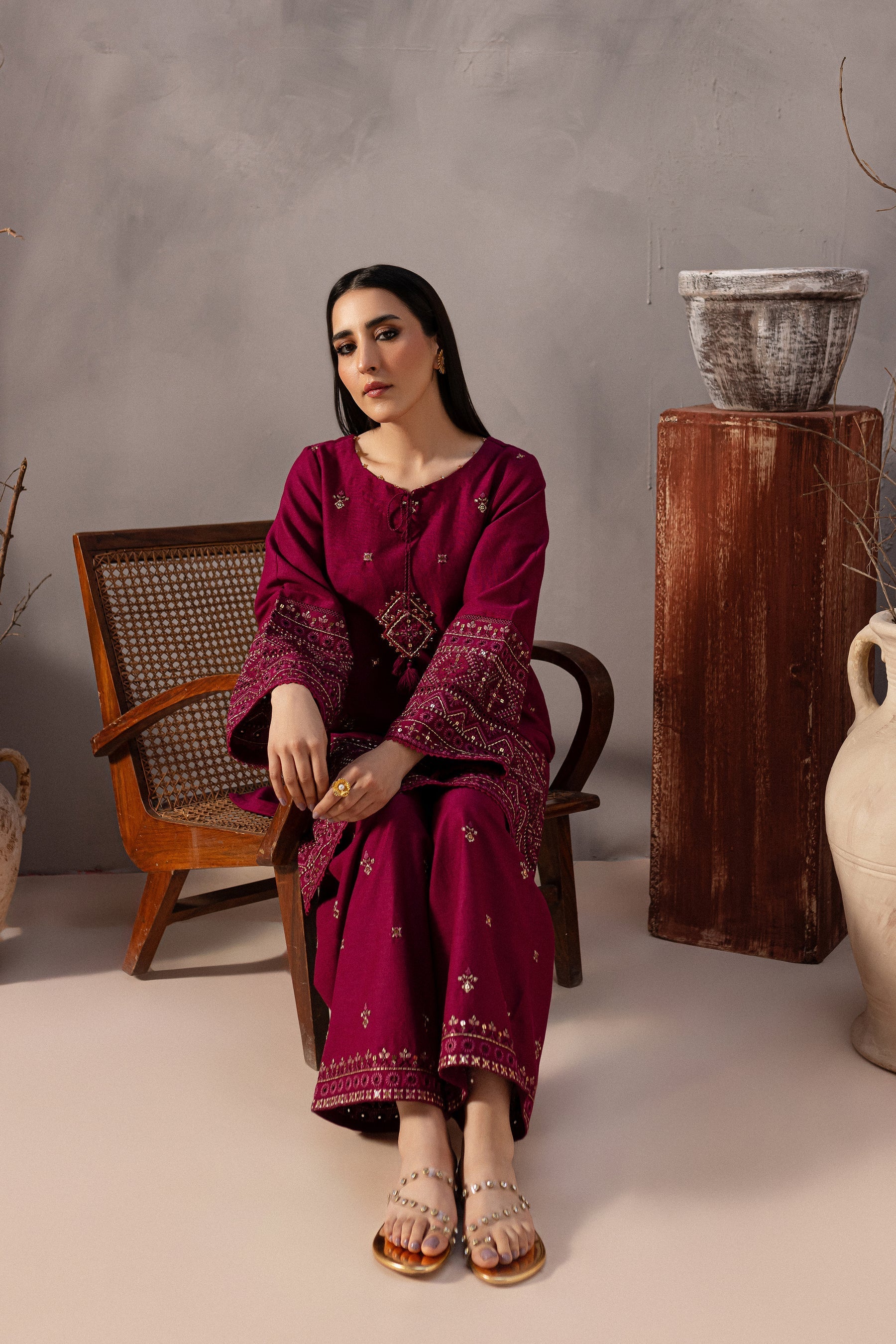 Red Cruz 2Pc Embroidered Dress