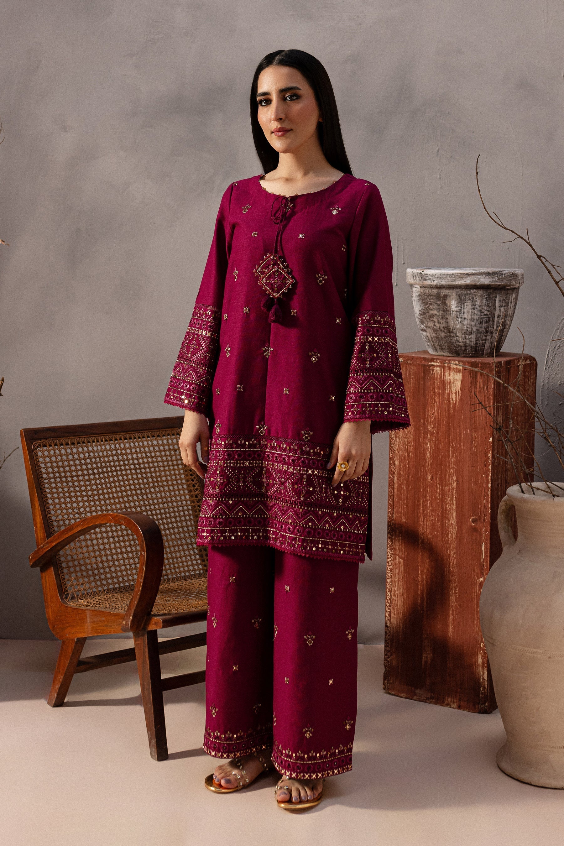Red Cruz 2Pc Embroidered Dress