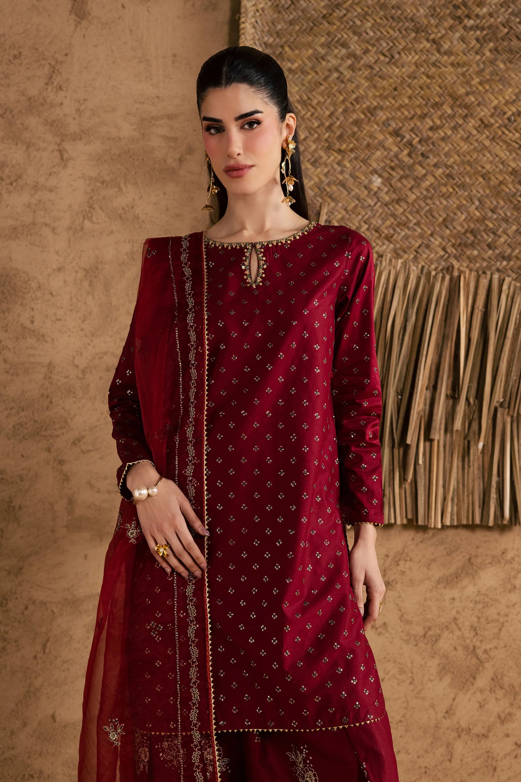 Red Monaco 3Pc Festive Embroidered Pret