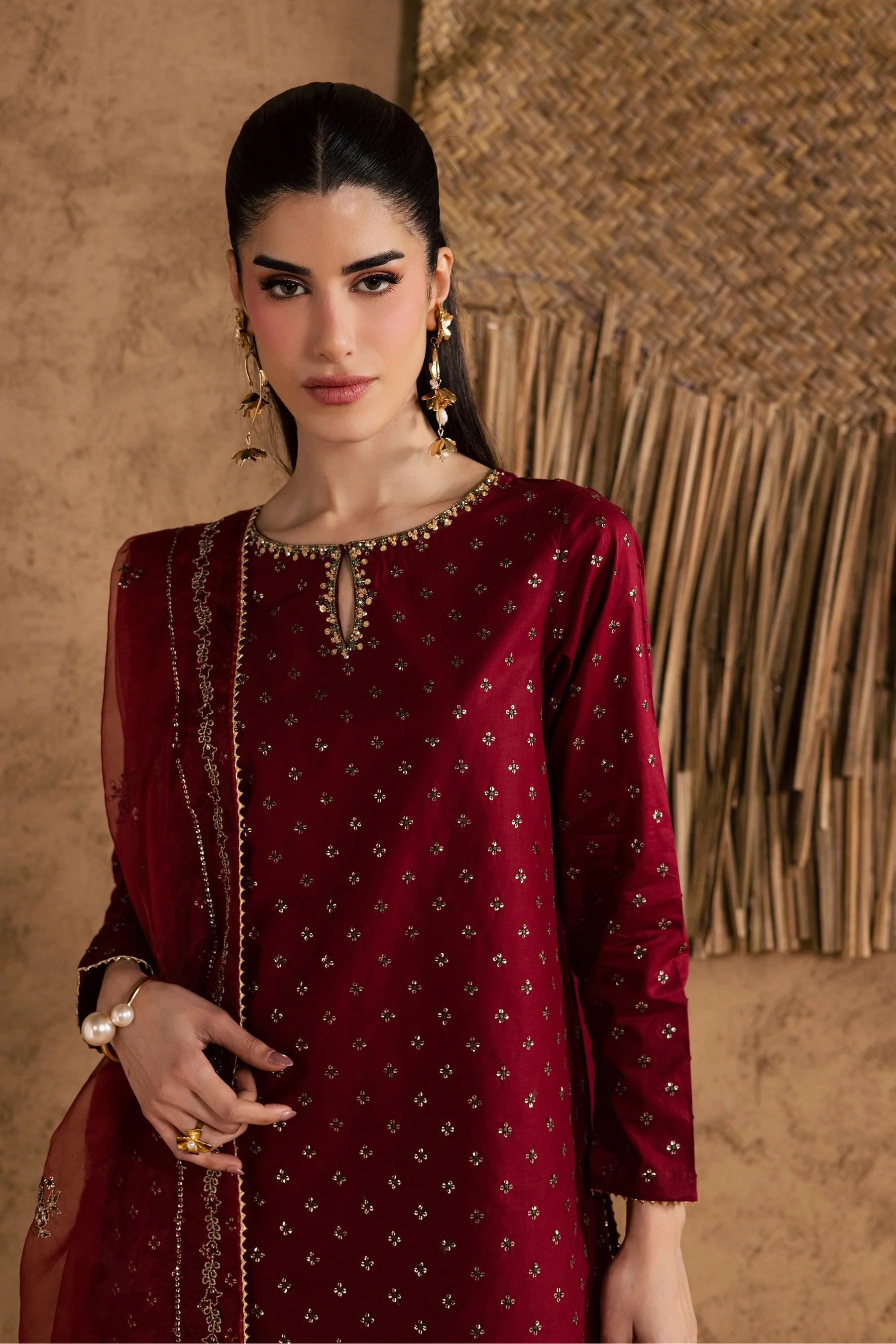 Red Monaco 3Pc Festive Embroidered Pret