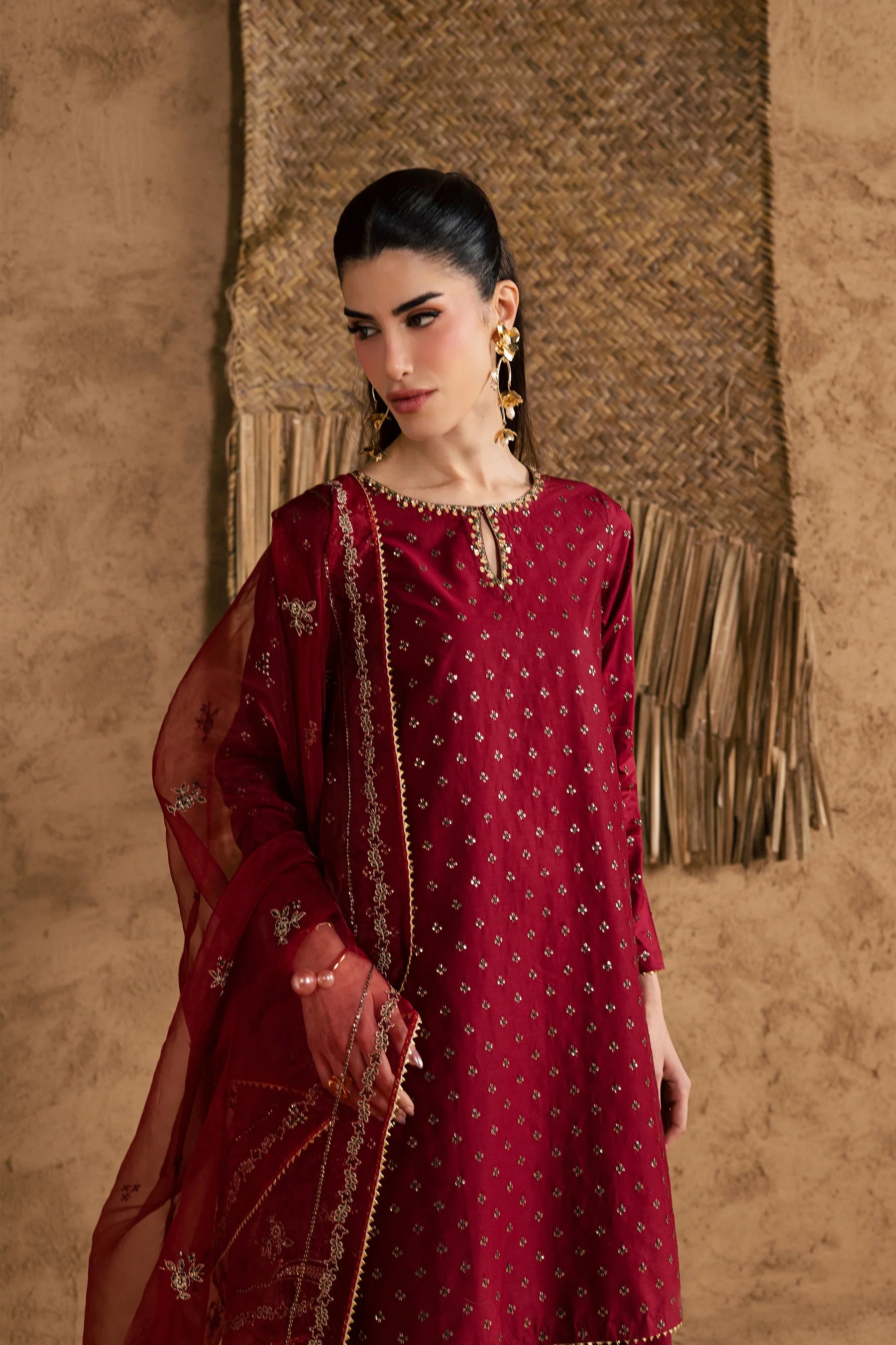 Red Monaco 3Pc Festive Embroidered Pret