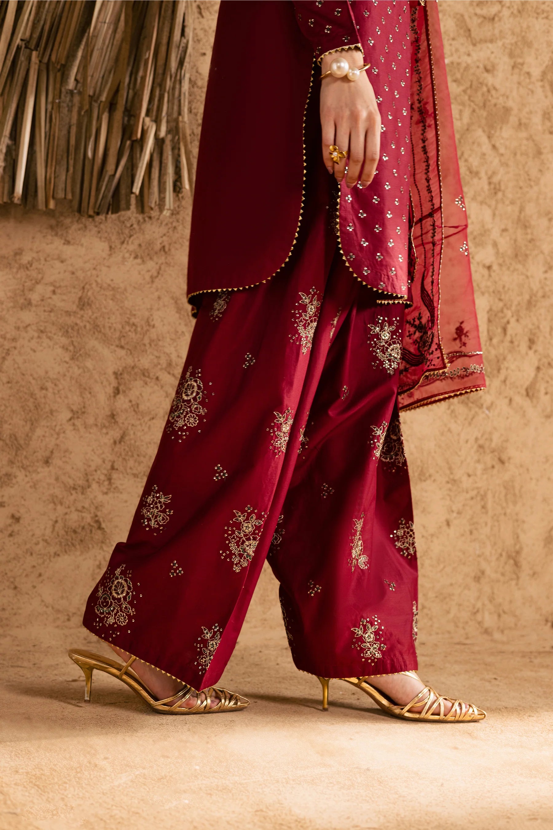 Red Monaco 3Pc Festive Embroidered Pret
