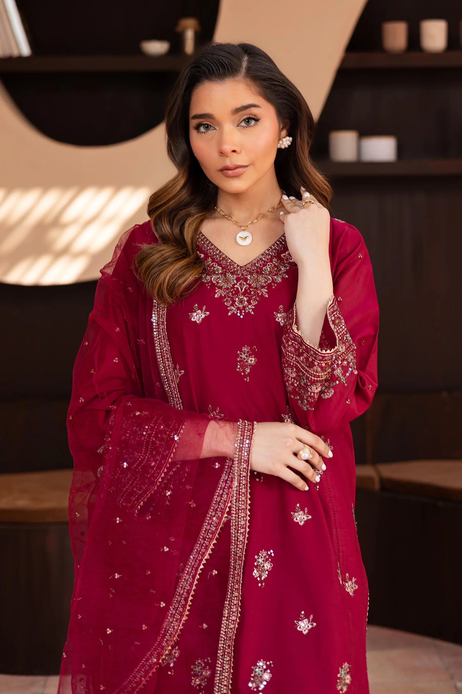 Shazneen 3Pc Embroidered Dress