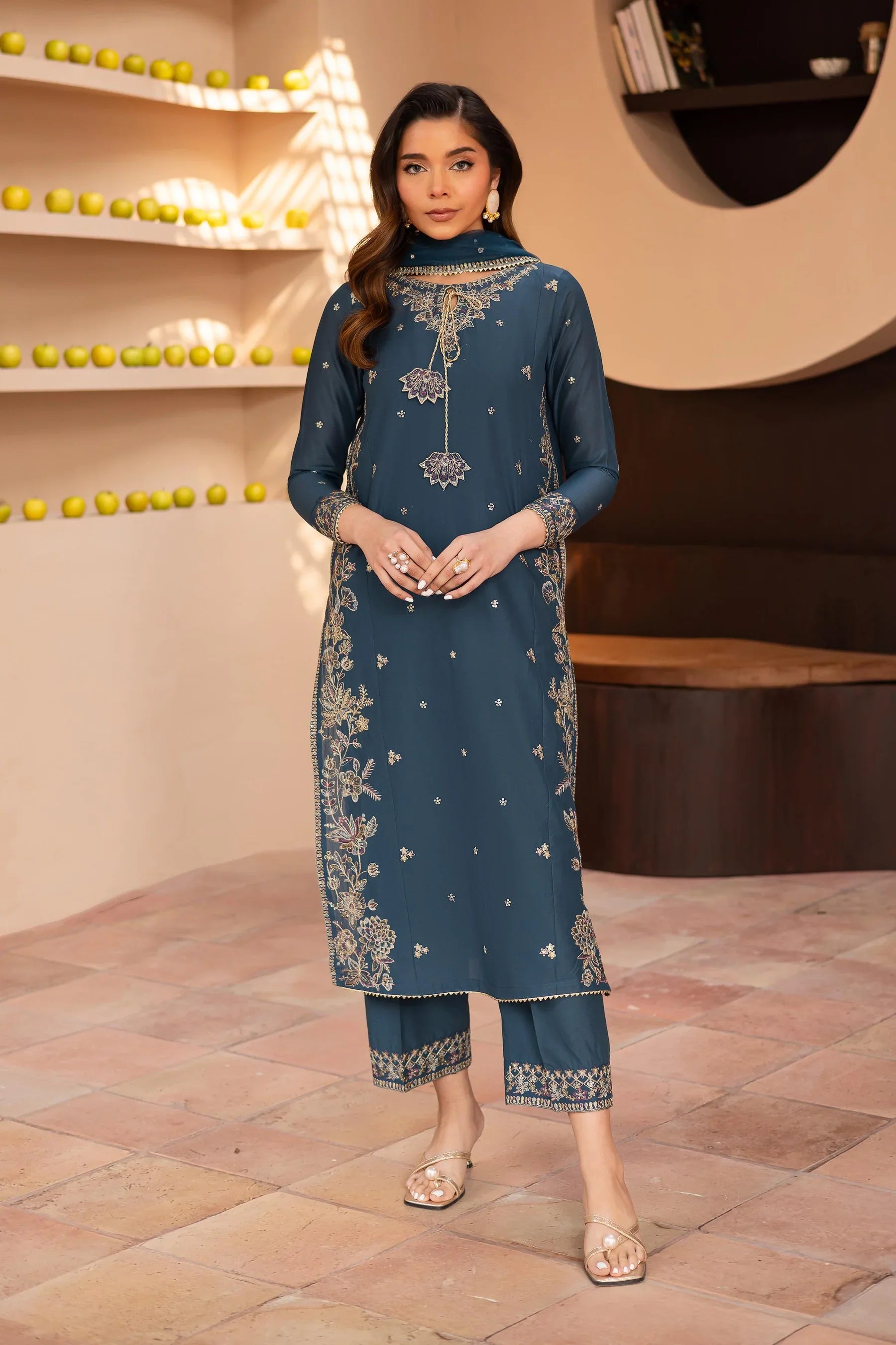 Teal Glam 3Pc Embroidered Dress
