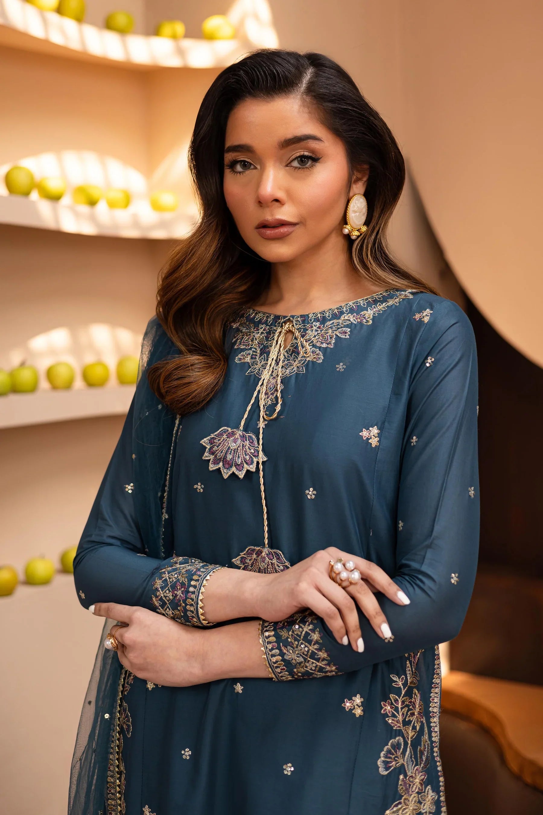Teal Glam 3Pc Embroidered Dress