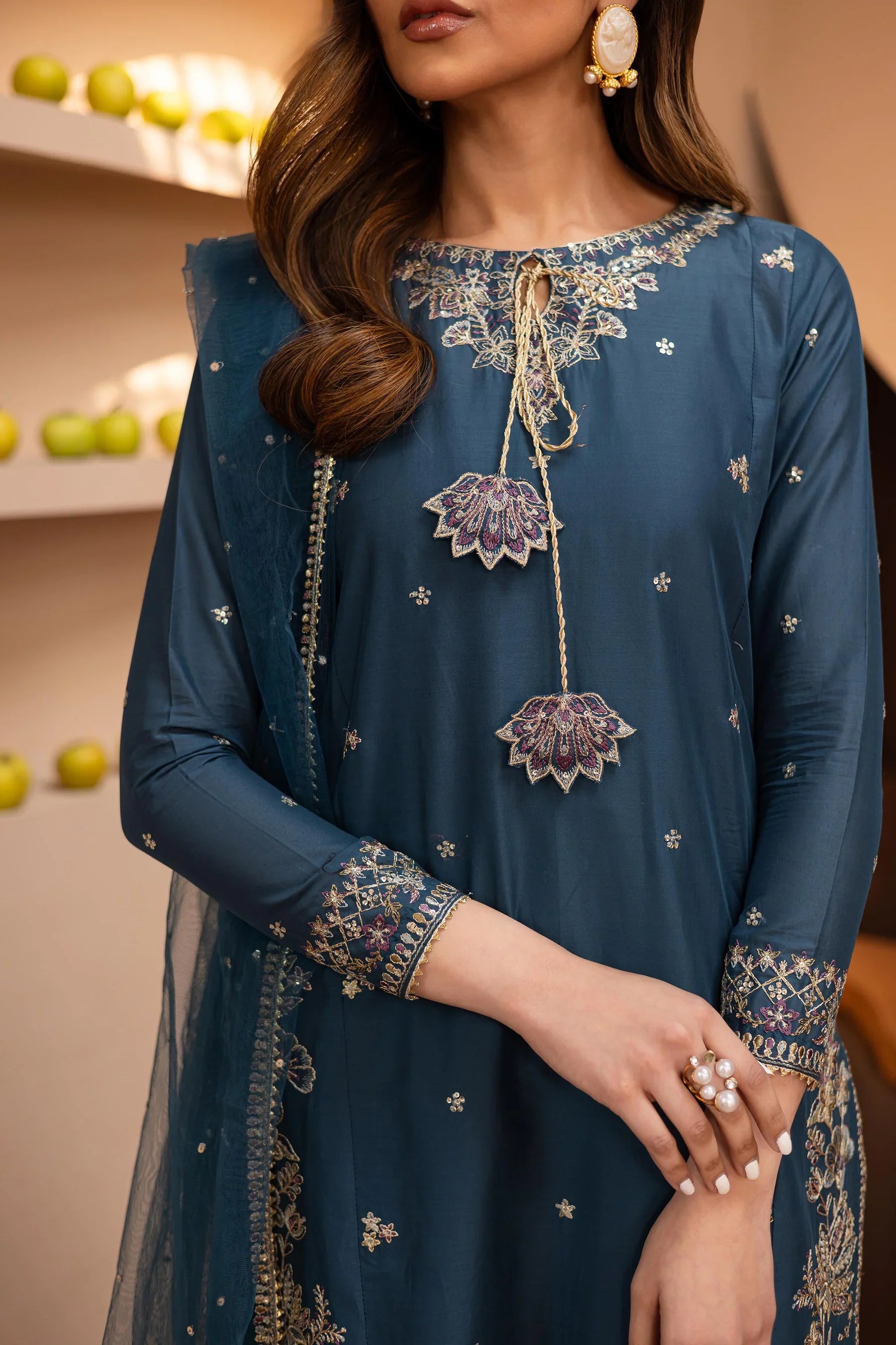 Teal Glam 3Pc Embroidered Dress