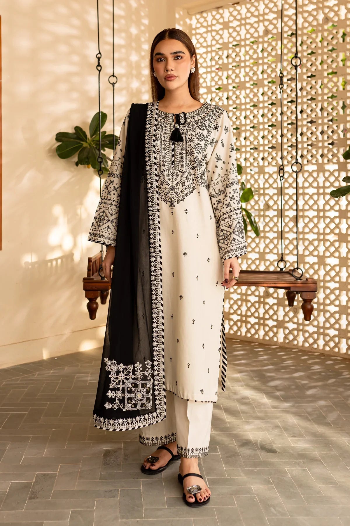 White Jewel 3Pc Embroidered Dress