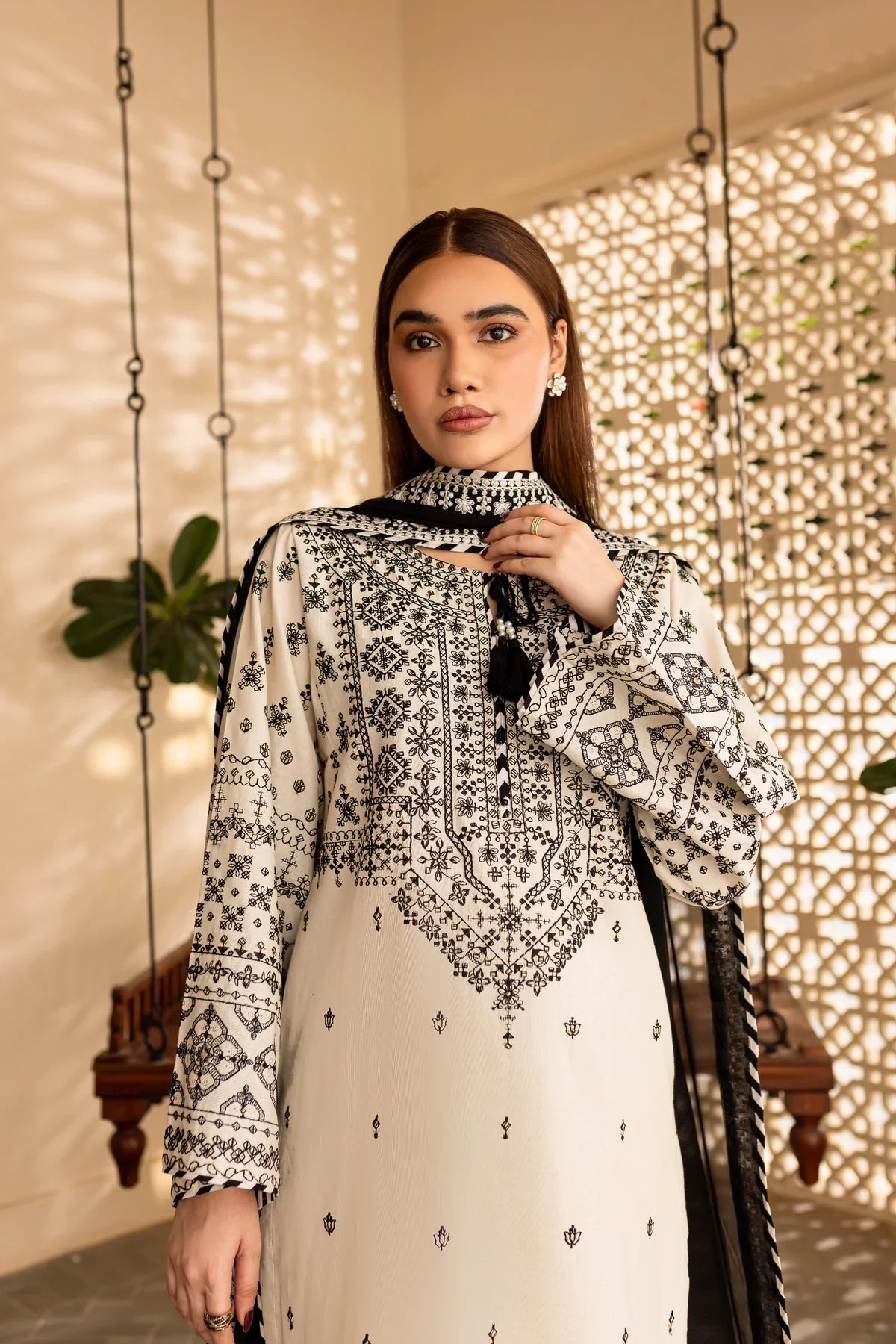 White Jewel 3Pc Embroidered Dress