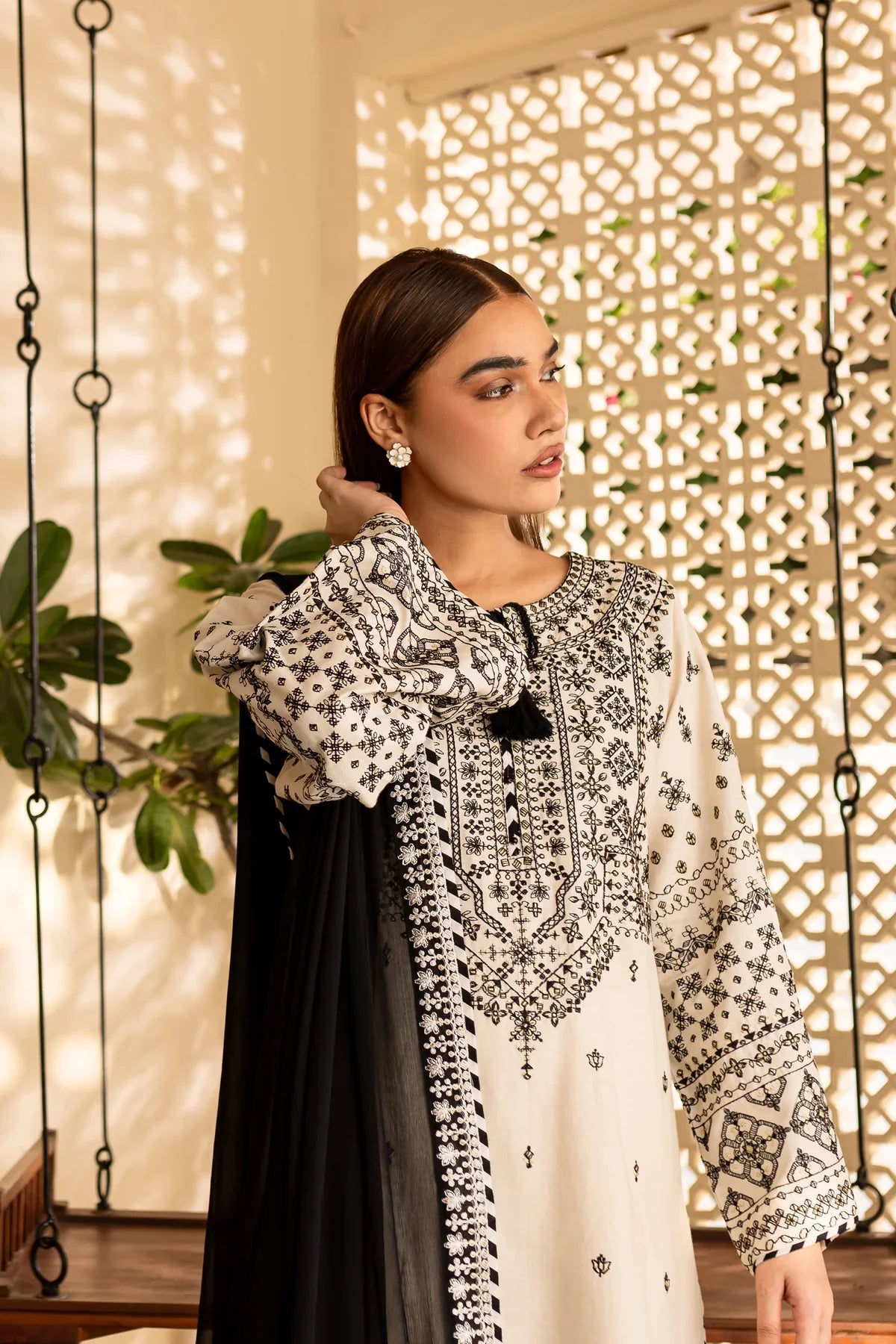 White Jewel 3Pc Embroidered Dress