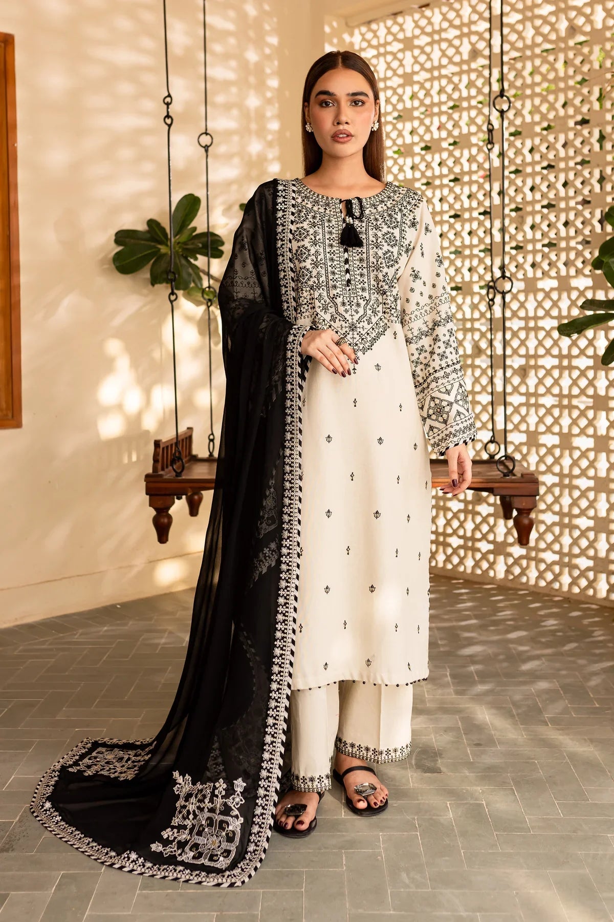 White Jewel 3Pc Embroidered Dress