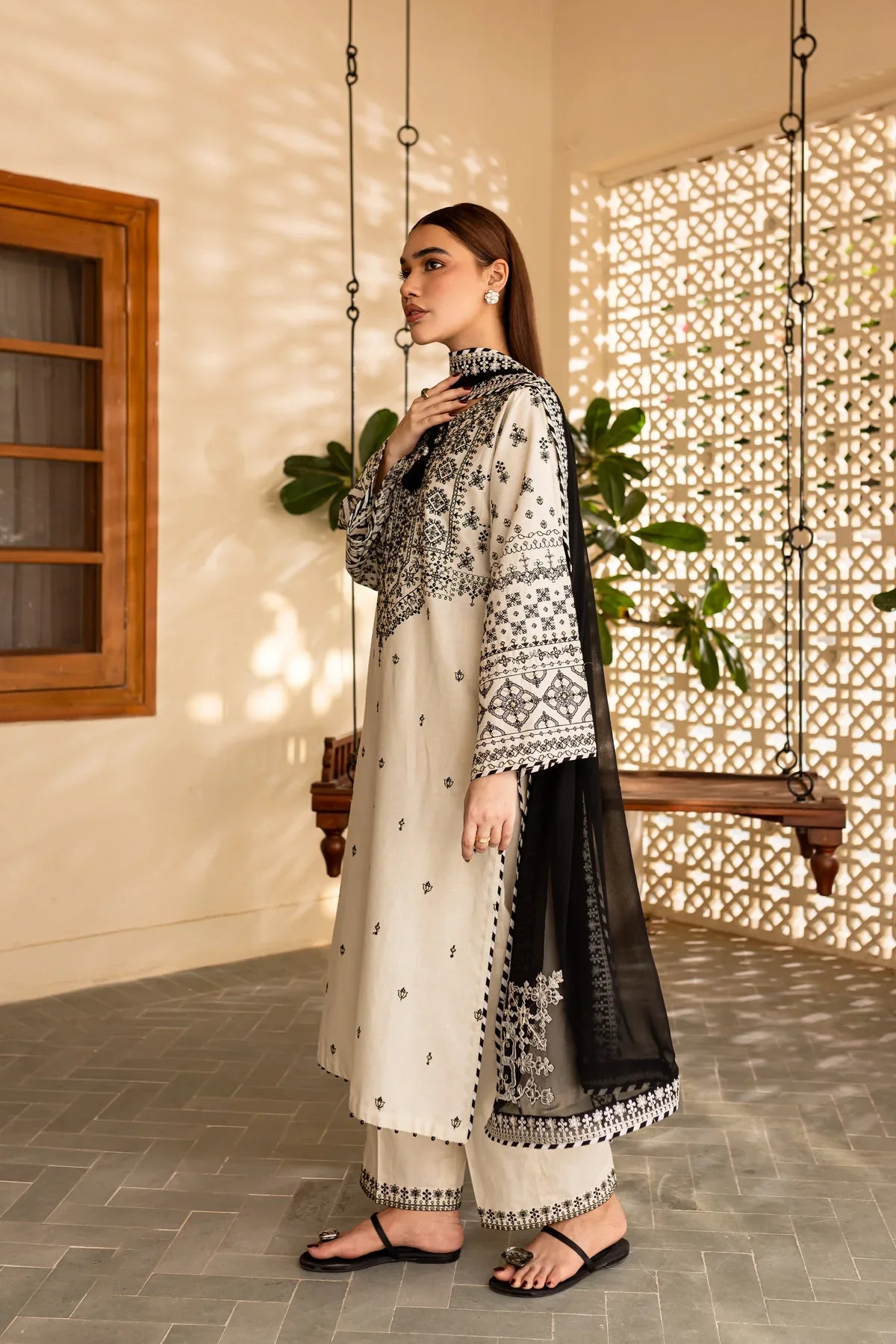 White Jewel 3Pc Embroidered Dress