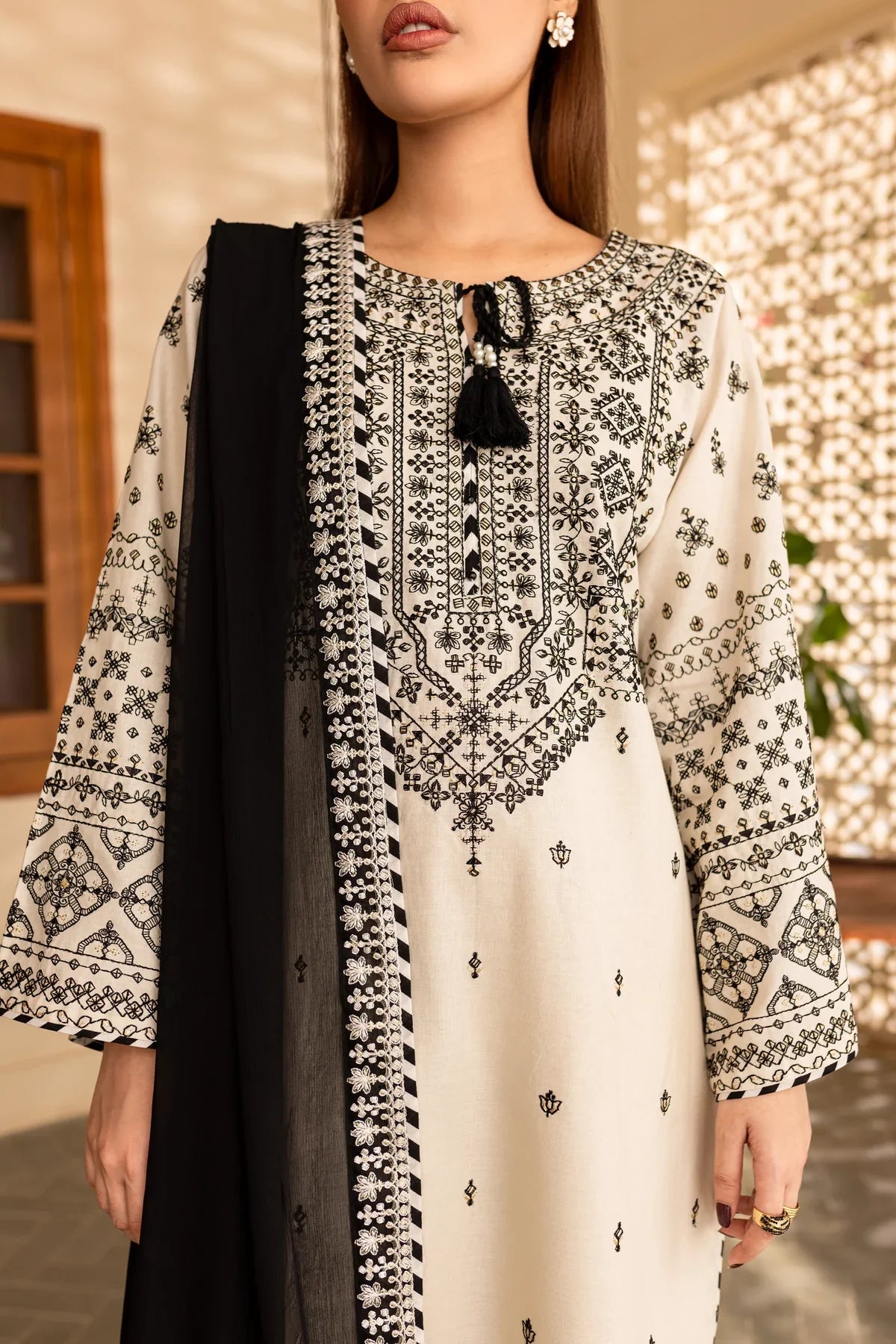 White Jewel 3Pc Embroidered Dress